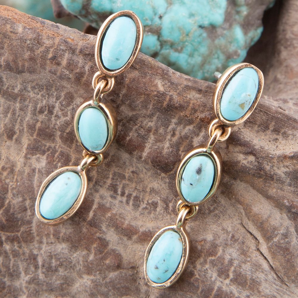 Triple Turquoise Drop Earrings | Golden Bronze
