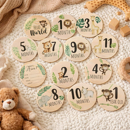 Safari Wooden Baby Milestone Cards | First Year Set